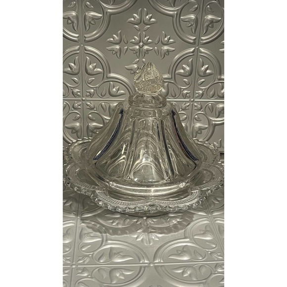 Classic Round Galway Clear Glass Butter Dish with Delicate Scalloped Edge - Picture 2 of 8